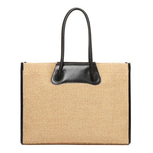 Vivienne Westwood Natural Raffia and Black Leather Tote Bag. 2