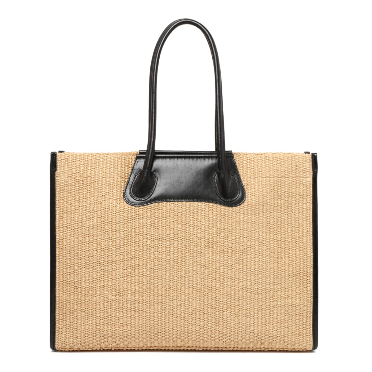 Vivienne Westwood Natural Raffia and Black Leather Tote Bag.