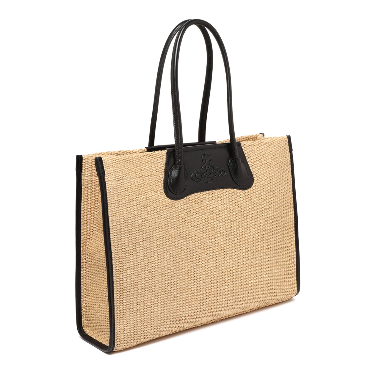Vivienne Westwood Natural Raffia and Black Leather Tote Bag.