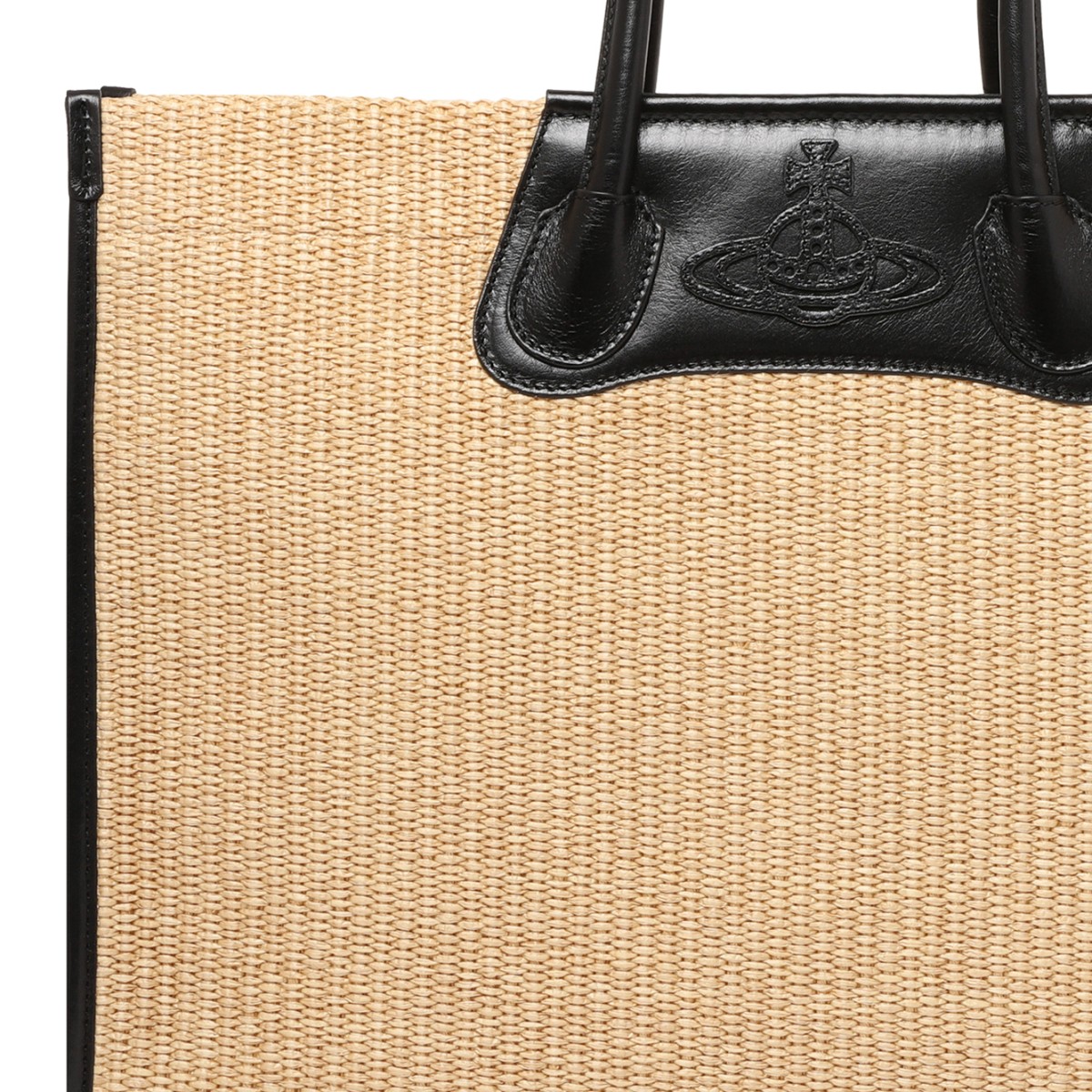 Vivienne Westwood Natural Raffia and Black Leather Tote Bag.