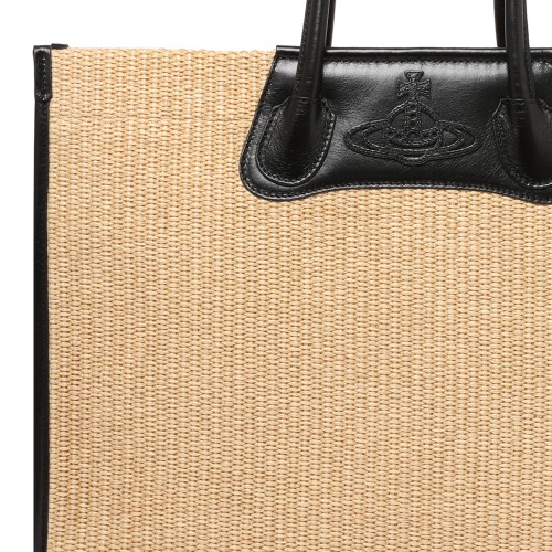 Vivienne Westwood Natural Raffia and Black Leather Tote Bag.