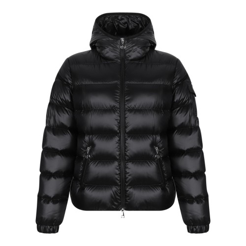 Moncler Black Glossy Down Jacket with Hood.  