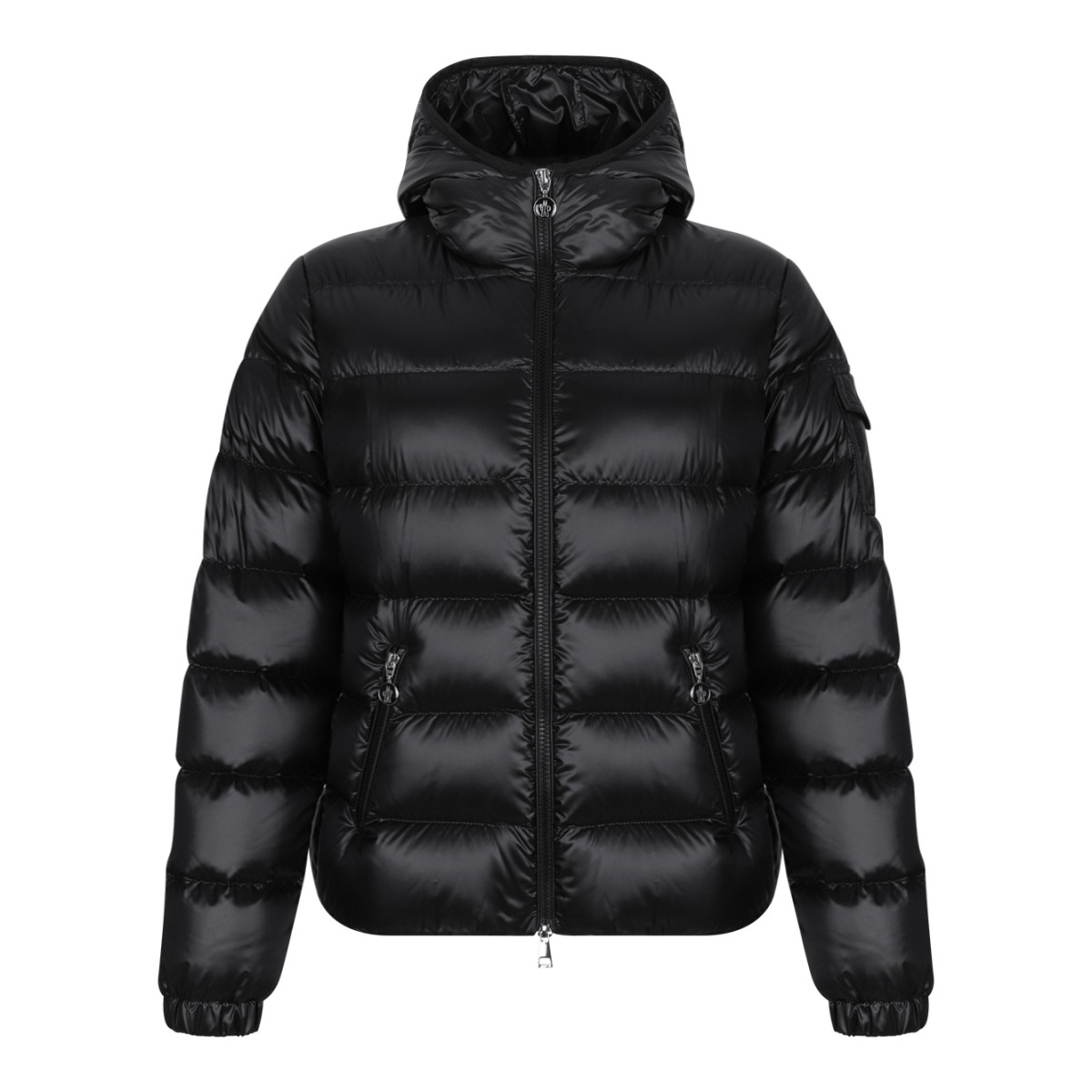 Moncler Black Glossy Down Jacket with Hood.  