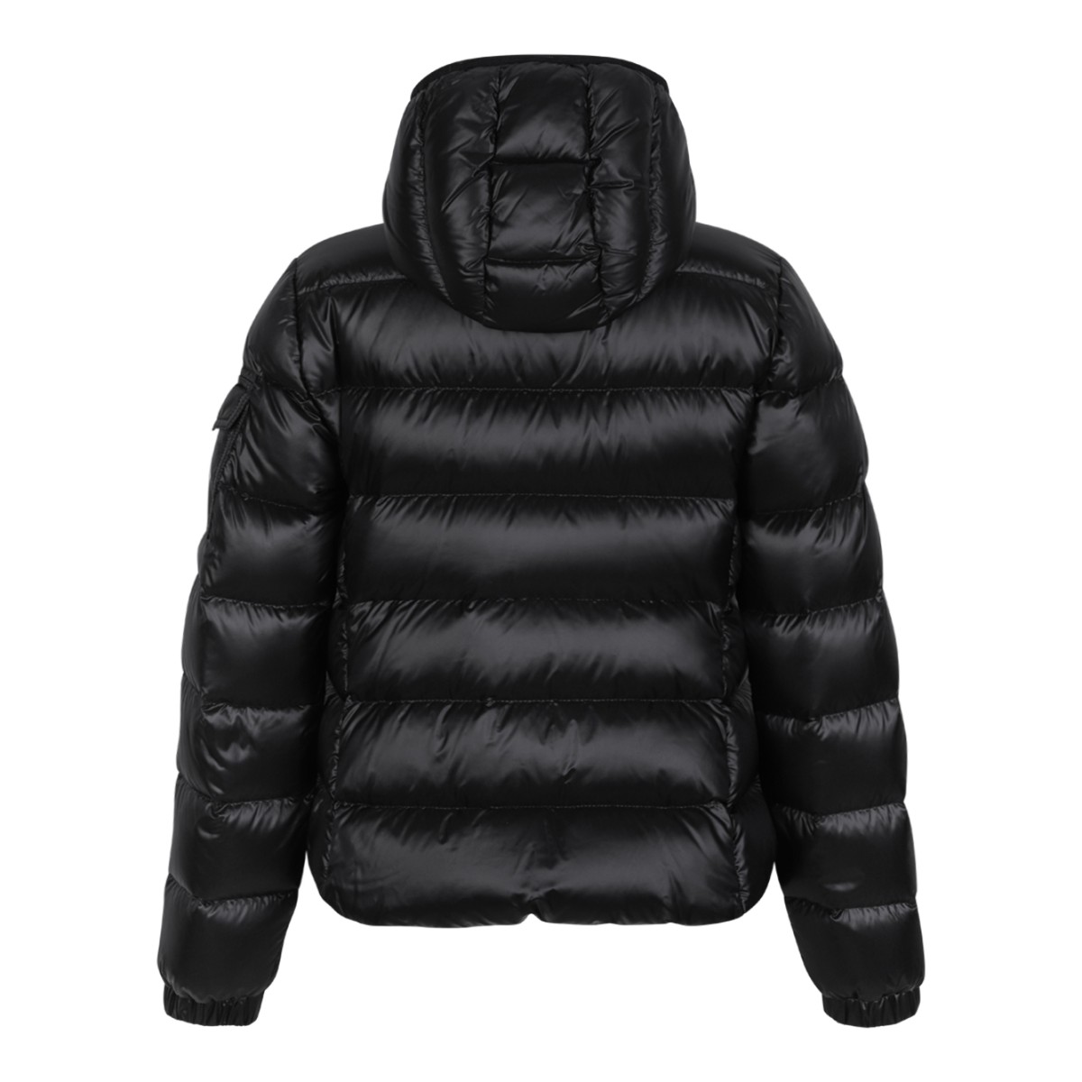 Moncler Black Glossy Down Jacket with Hood.  