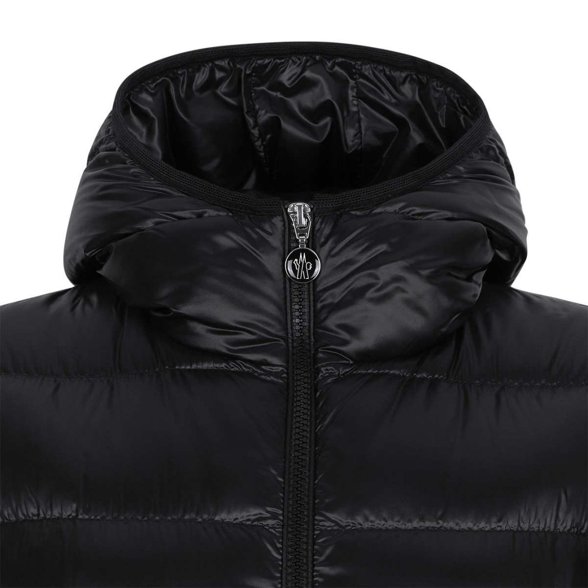 Moncler Black Glossy Down Jacket with Hood.  