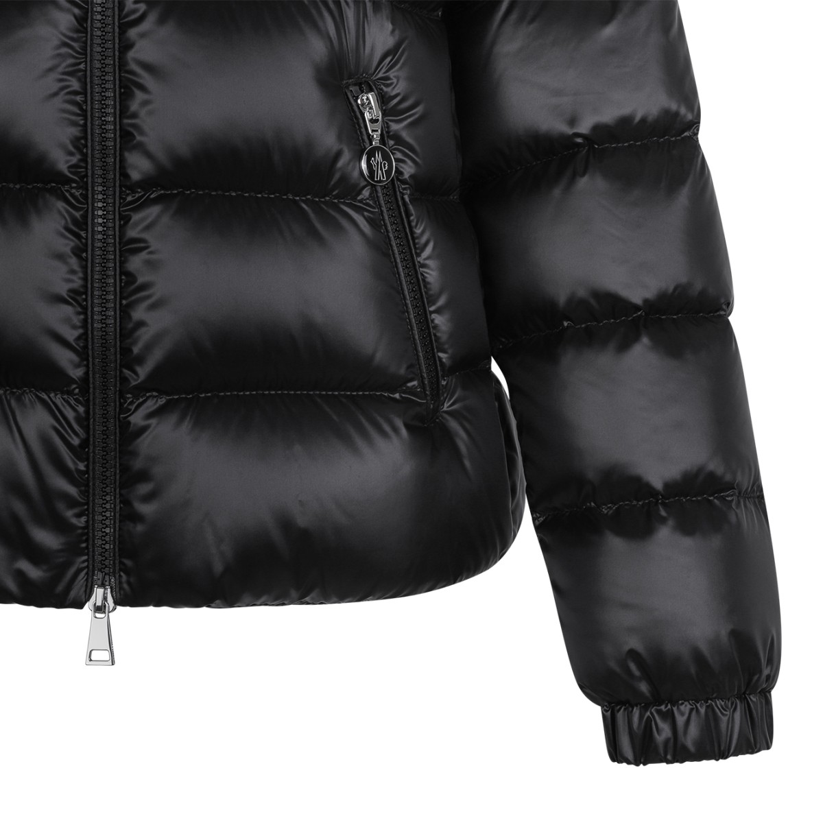 Moncler Black Glossy Down Jacket with Hood.  