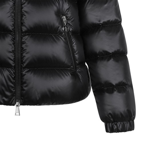 Moncler Black Glossy Down Jacket with Hood.  