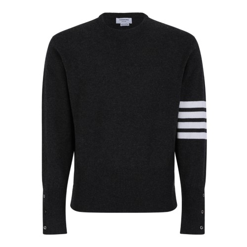 Thom Browne Dark Grey Wool Sweater with 4-Bar Detail.  