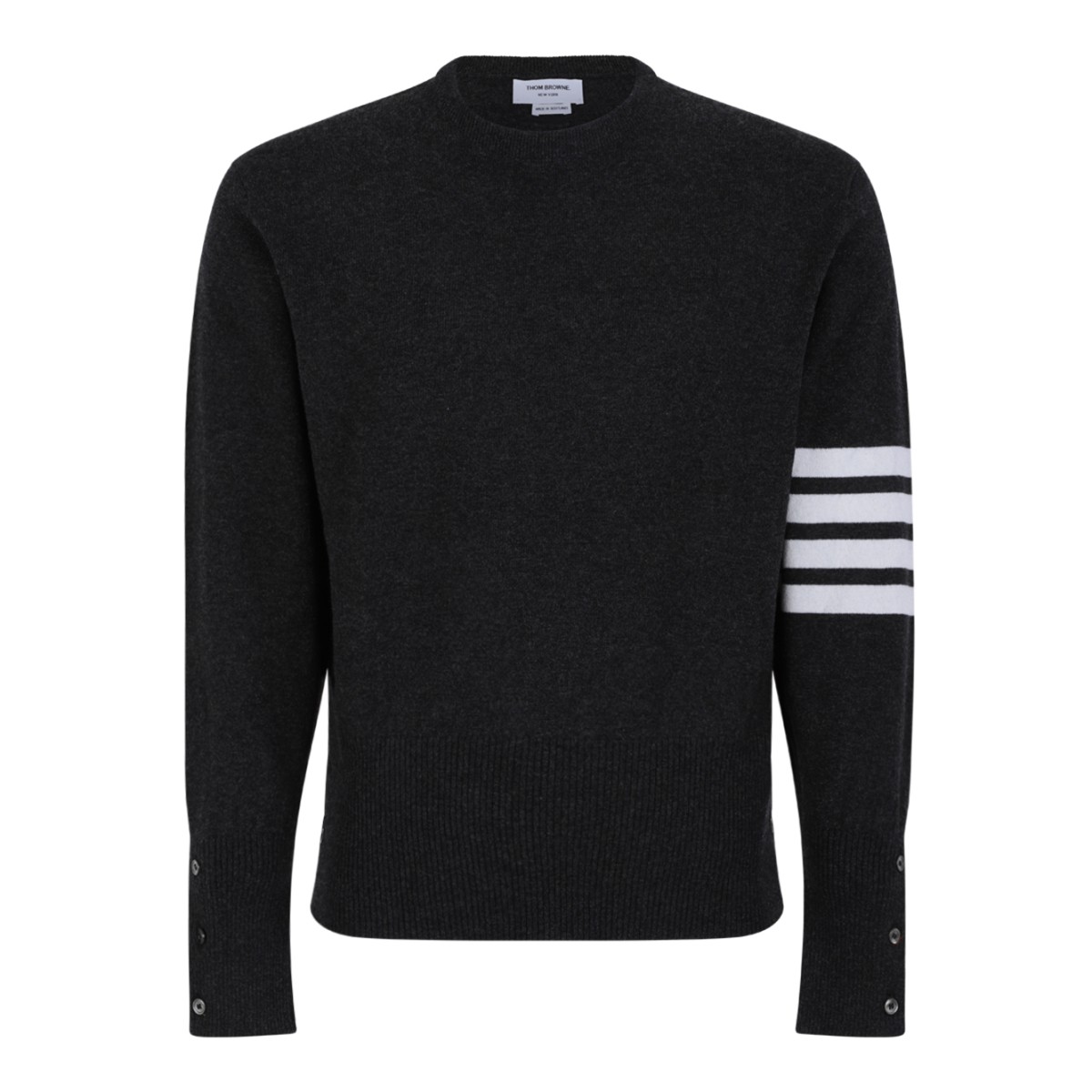 Thom Browne Dark Grey Wool Sweater with 4-Bar Detail.  