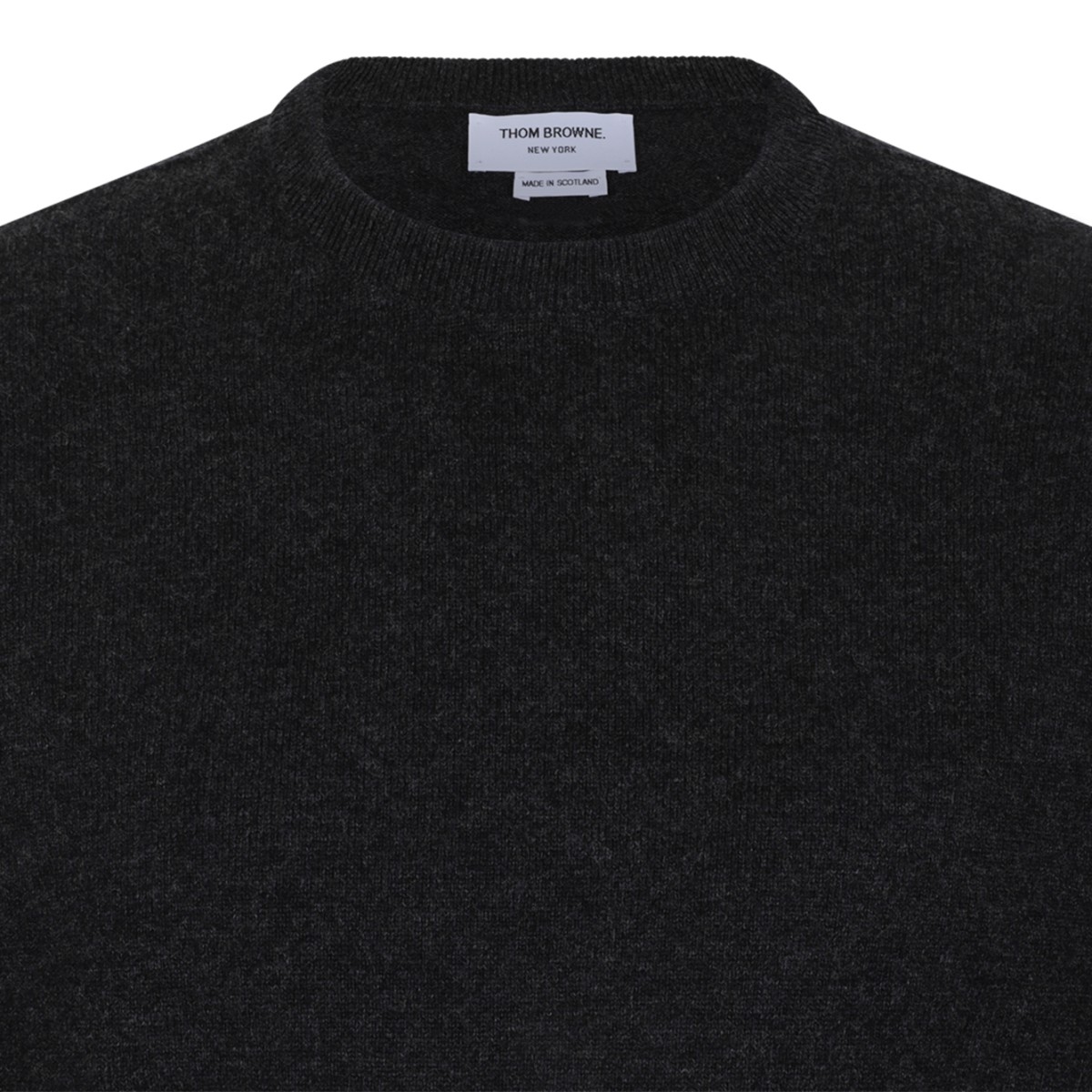 Thom Browne Dark Grey Wool Sweater with 4-Bar Detail.  