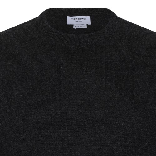 Thom Browne Dark Grey Wool Sweater with 4-Bar Detail.  