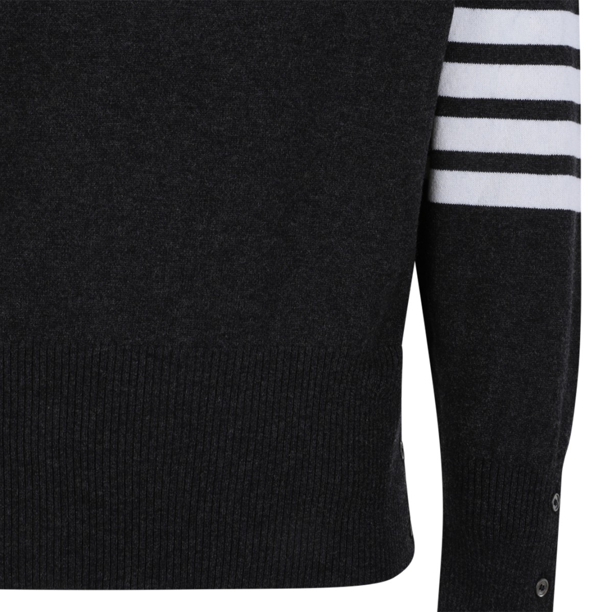 Thom Browne Dark Grey Wool Sweater with 4-Bar Detail.  