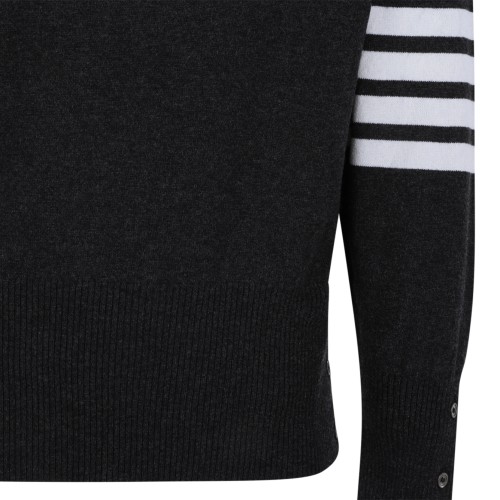Thom Browne Dark Grey Wool Sweater with 4-Bar Detail.  
