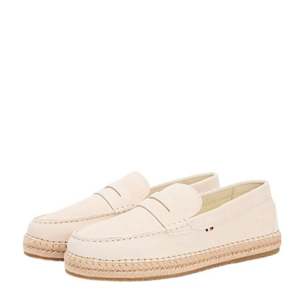 Tommy Hilfiger Cream Espadrille-Style Penny Loafers. 