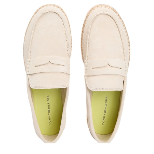 Tommy Hilfiger Cream Espadrille-Style Penny Loafers. 