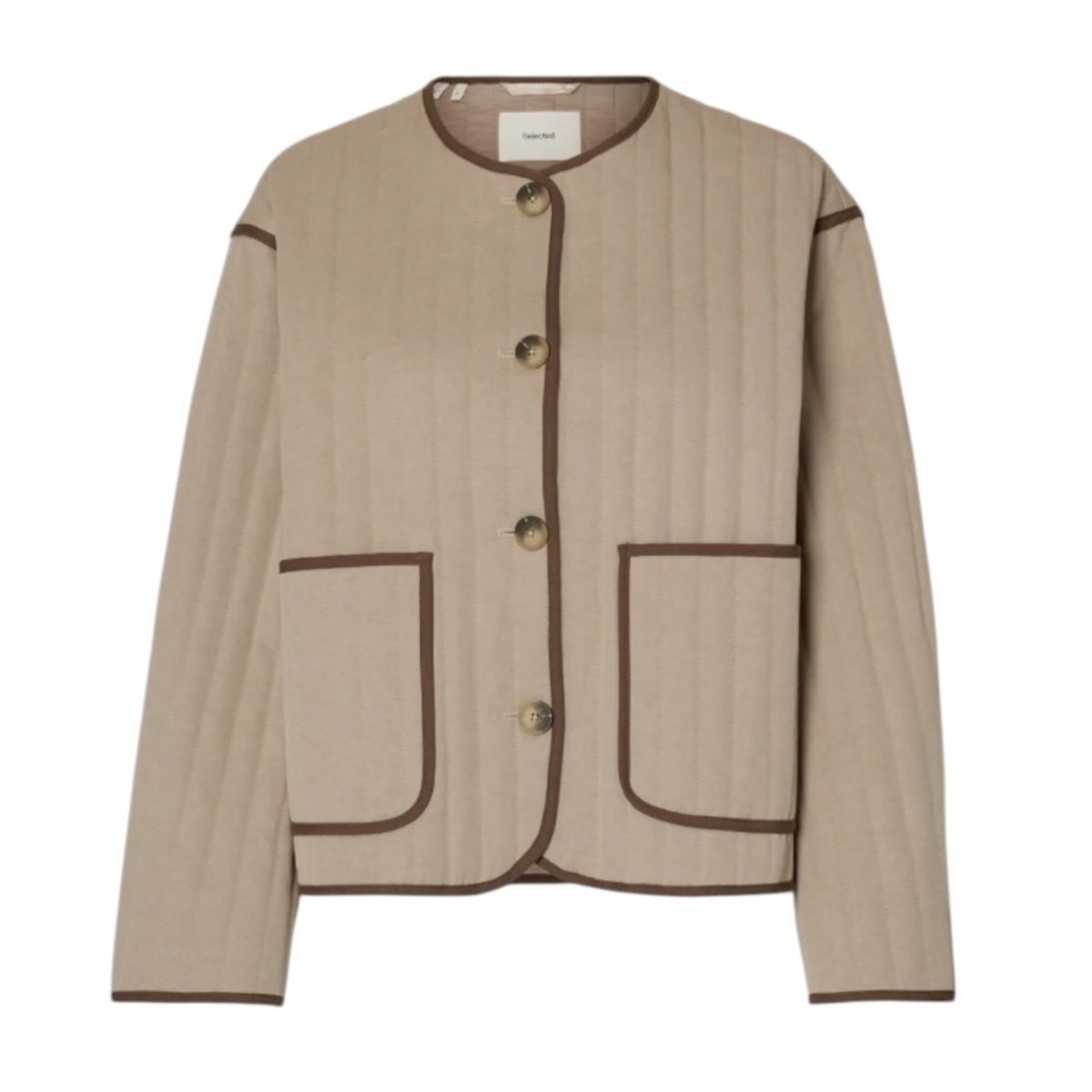 Selected Femme Beige Ribbed Knit Cardigan Jacket.