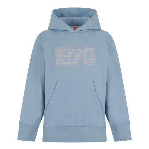 Kenzo Light Blue Cotton Hoodie with Logo Detail. 