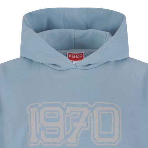 Kenzo Light Blue Cotton Hoodie with Logo Detail. 