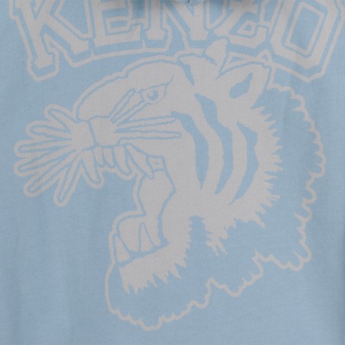 Kenzo Light Blue Cotton Hoodie with Logo Detail. 