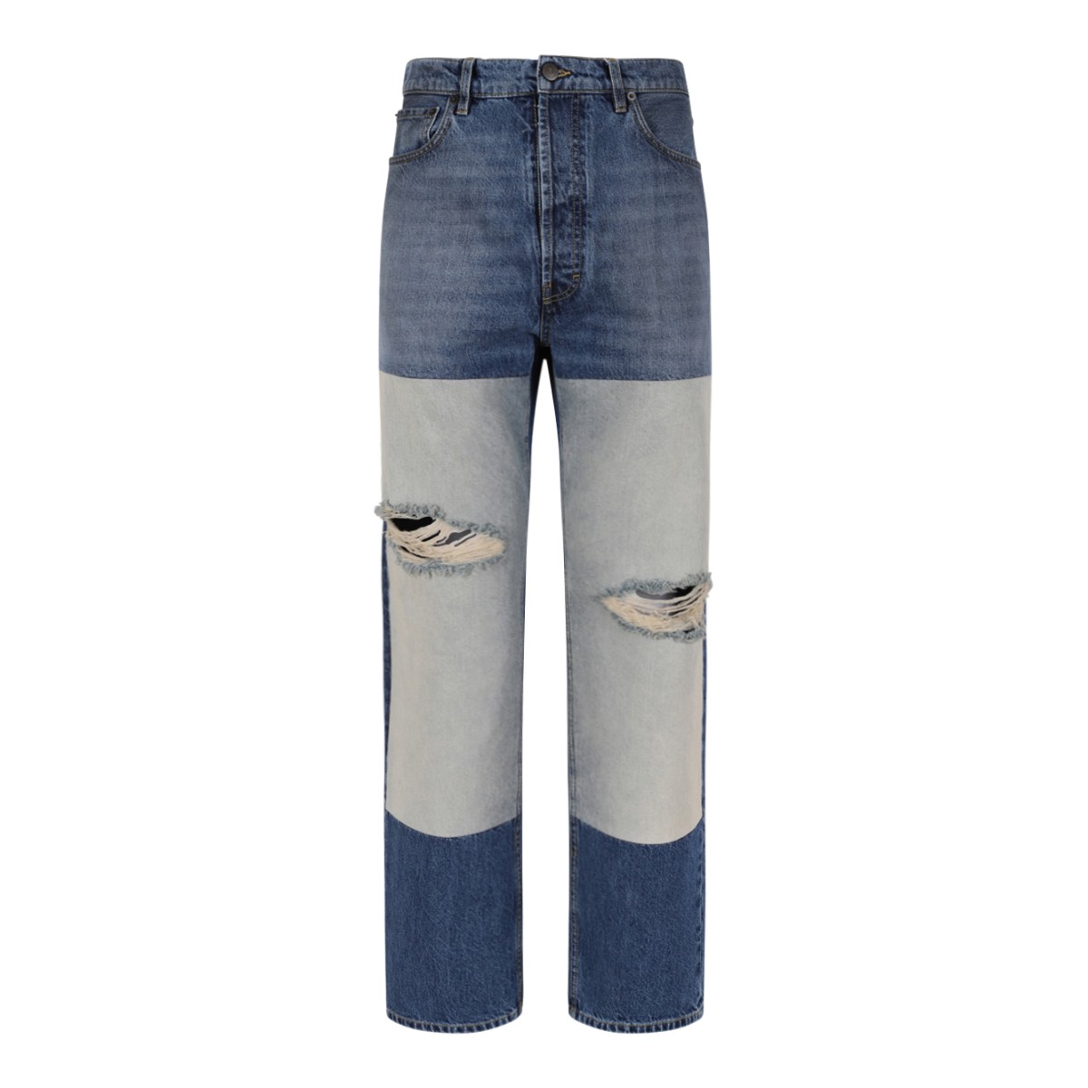 Maison Margiela Two-Tone Distressed Patchwork Jeans.