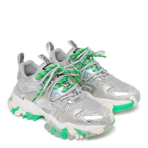 Joia Paris Grey and Green Chunky Technical Sneakers.