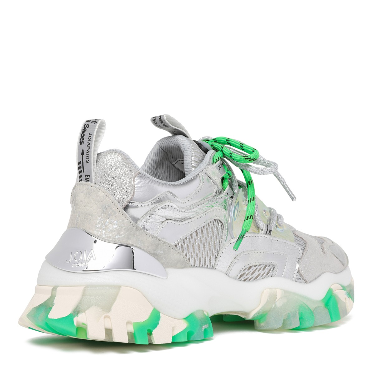 Joia Paris Grey and Green Chunky Technical Sneakers.
