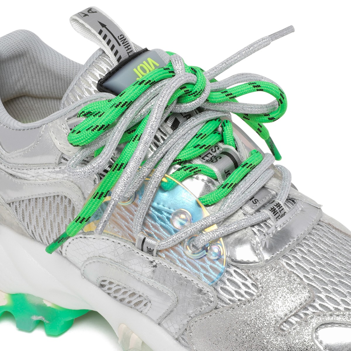 Joia Paris Grey and Green Chunky Technical Sneakers.
