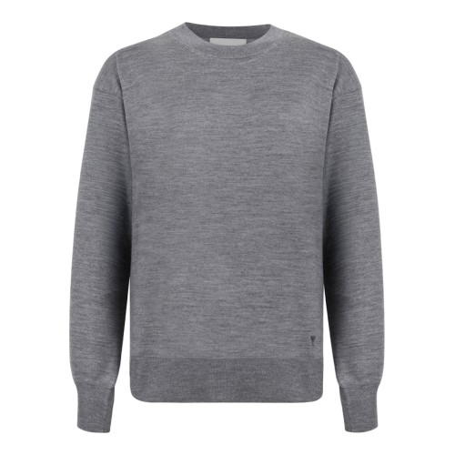 Ami Paris Grey Wool Crewneck Sweater.