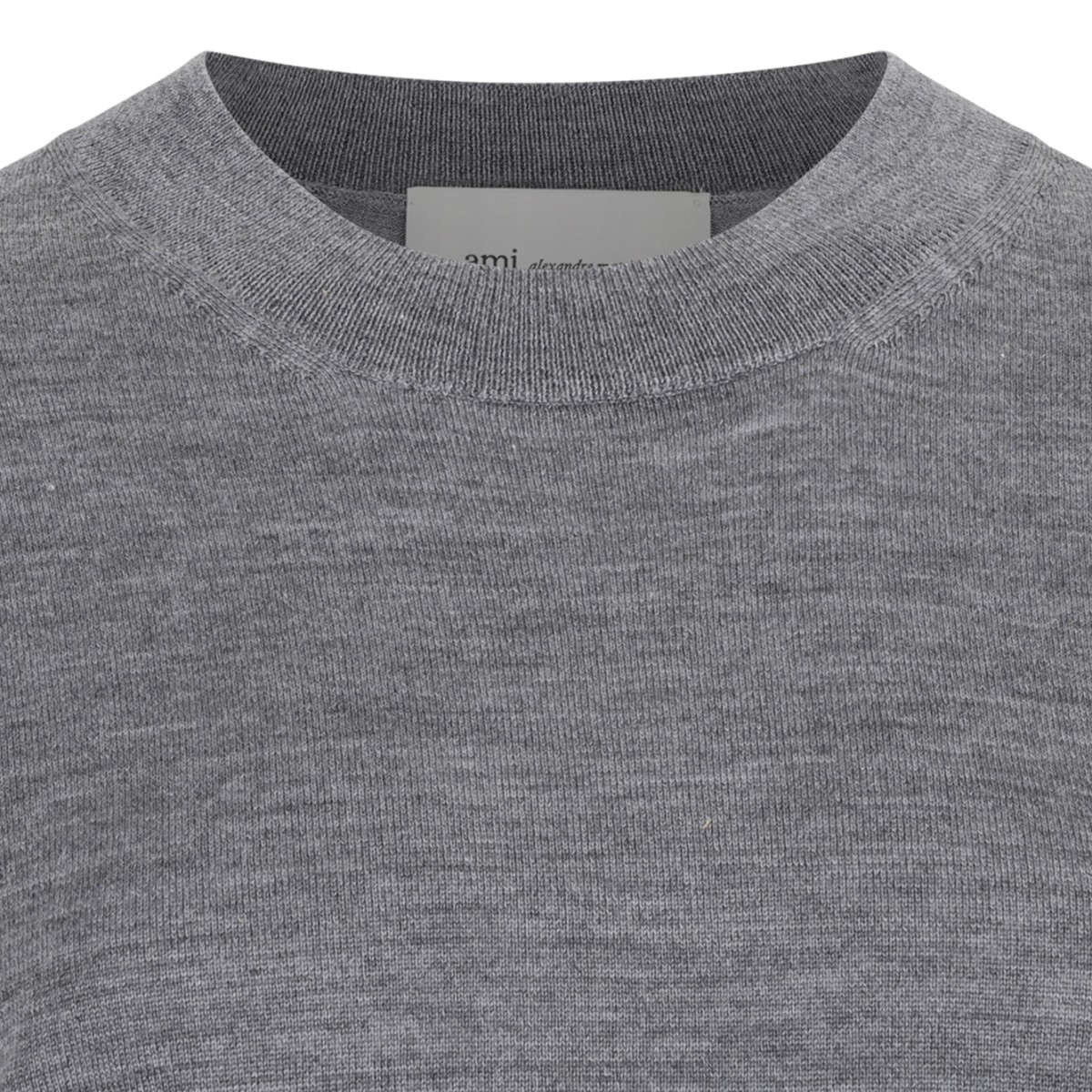 Ami Paris Grey Wool Crewneck Sweater.