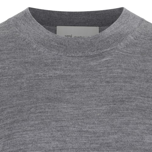 Ami Paris Grey Wool Crewneck Sweater.