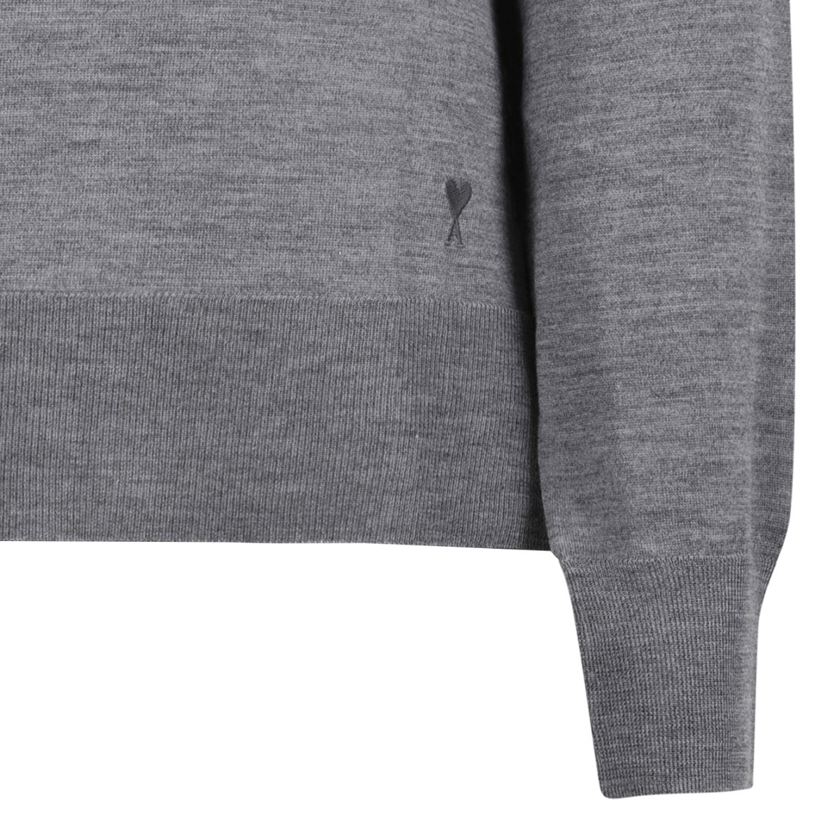 Ami Paris Grey Wool Crewneck Sweater.