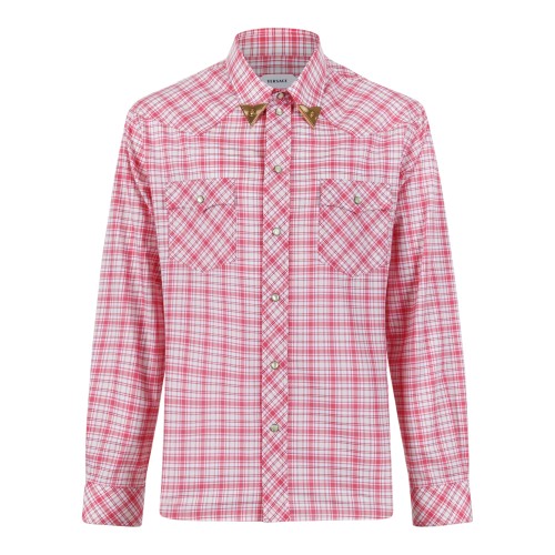 Versace Pink Check Cotton Shirt with Utility Pockets.