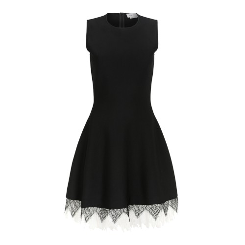 Alexander McQueen Black Fit-and-Flare Dress with Lace Hem.  