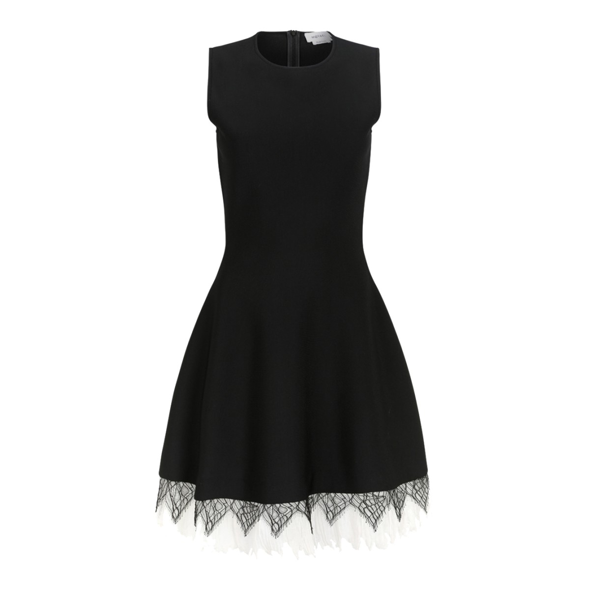 Alexander McQueen Black Fit-and-Flare Dress with Lace Hem.  