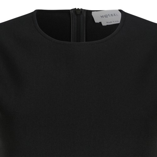 Alexander McQueen Black Fit-and-Flare Dress with Lace Hem.  