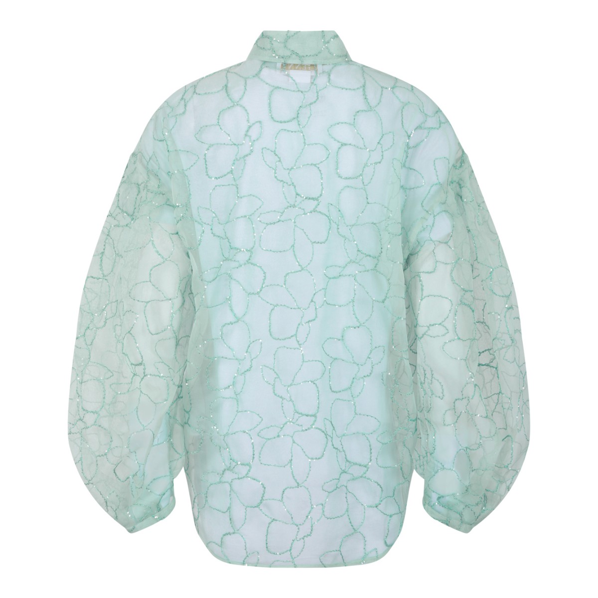 Genny Light Green Sheer Floral Oversized Shirt.  