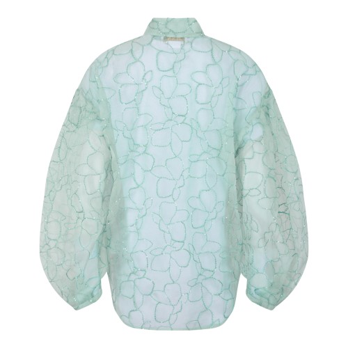 Genny Light Green Sheer Floral Oversized Shirt.  
