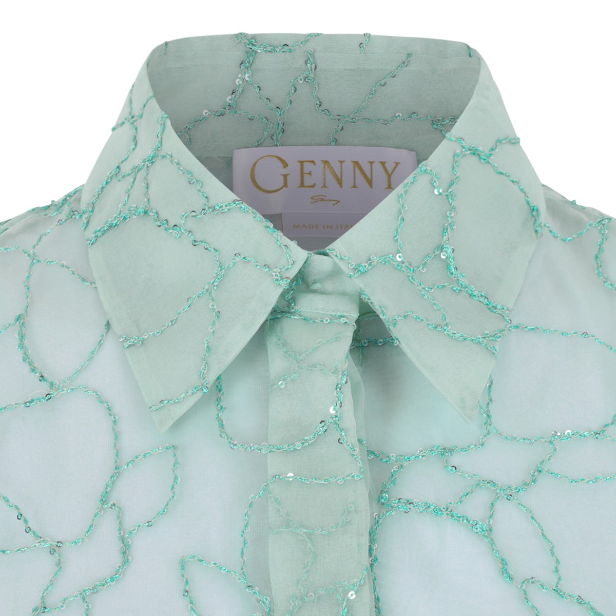 Genny Light Green Sheer Floral Oversized Shirt.  