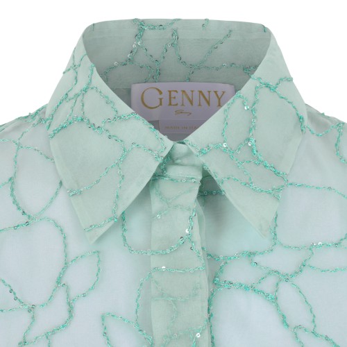 Genny Light Green Sheer Floral Oversized Shirt.  