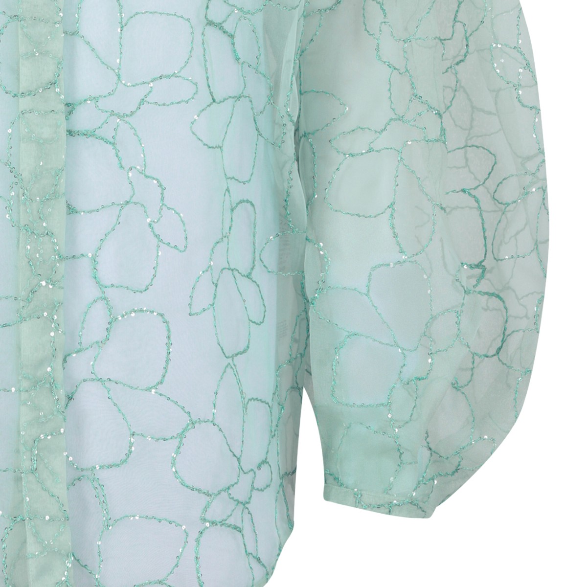 Genny Light Green Sheer Floral Oversized Shirt.  