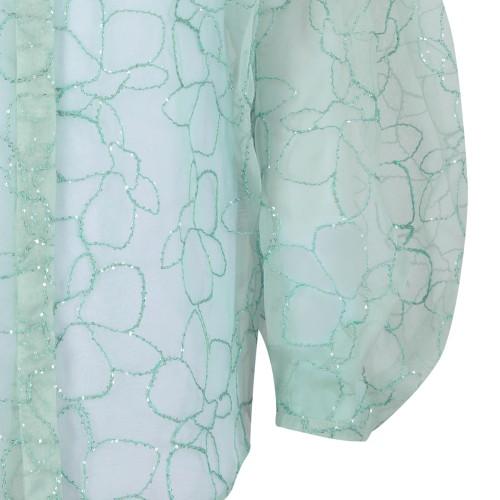 Genny Light Green Sheer Floral Oversized Shirt.  