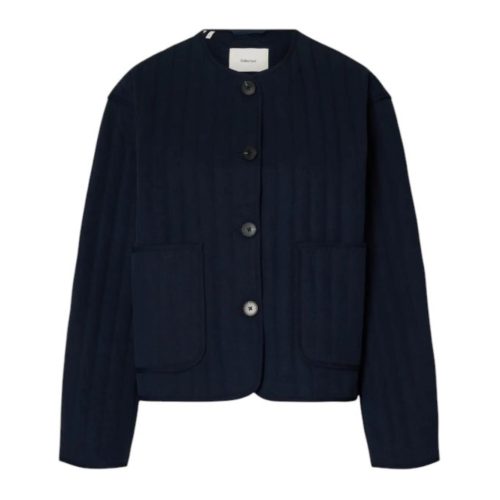 Selected Femme Navy Quilted Cropped Jacket.