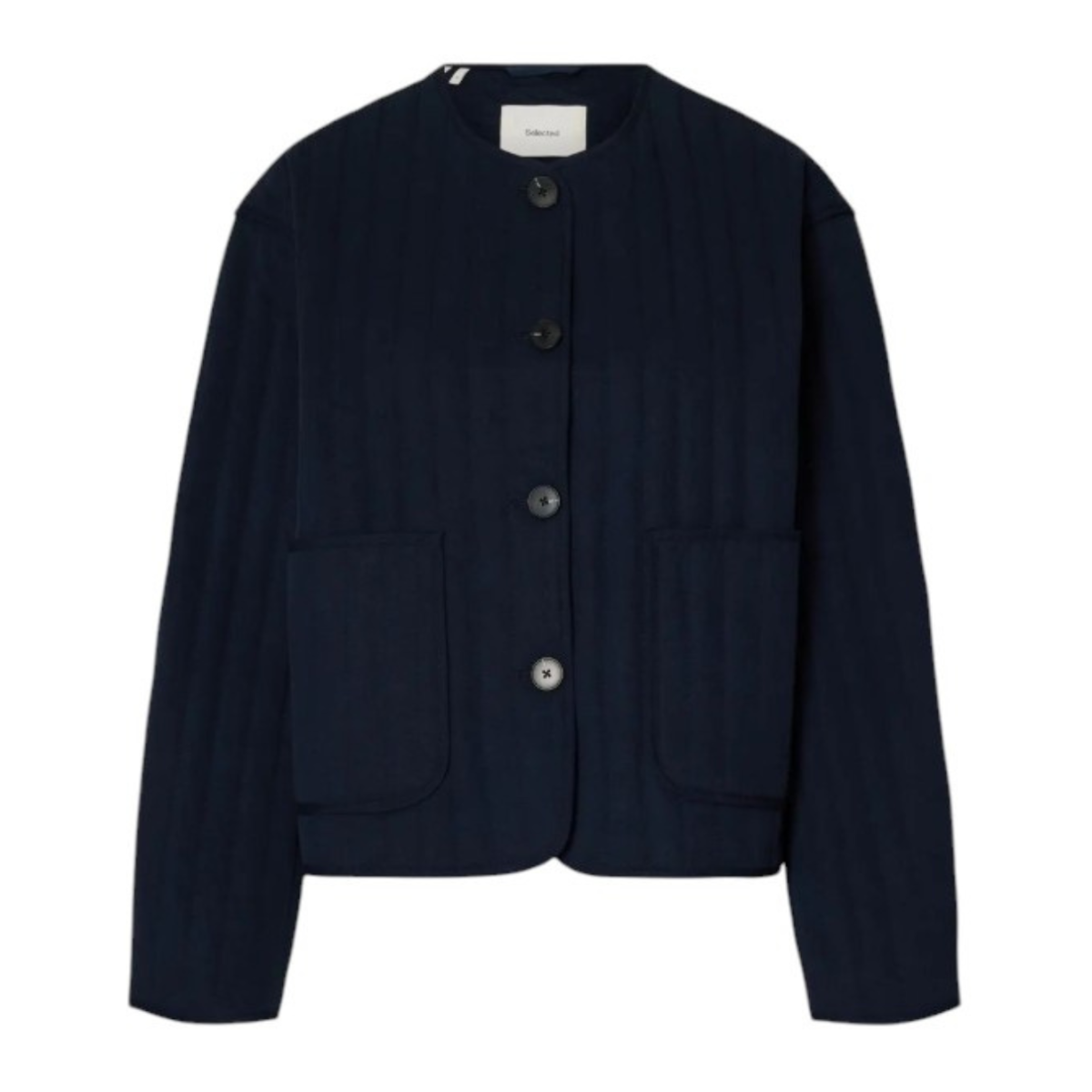 Selected Femme Navy Quilted Cropped Jacket.