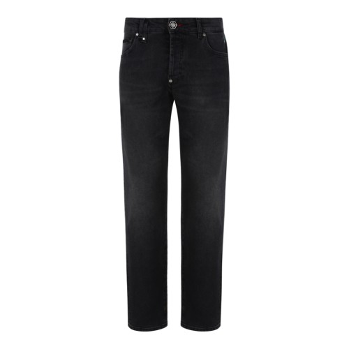 Philipp Plein Black Washed Straight-Leg Jeans.