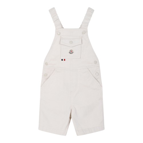 Moncler Kids White Cotton Dungaree Shorts.