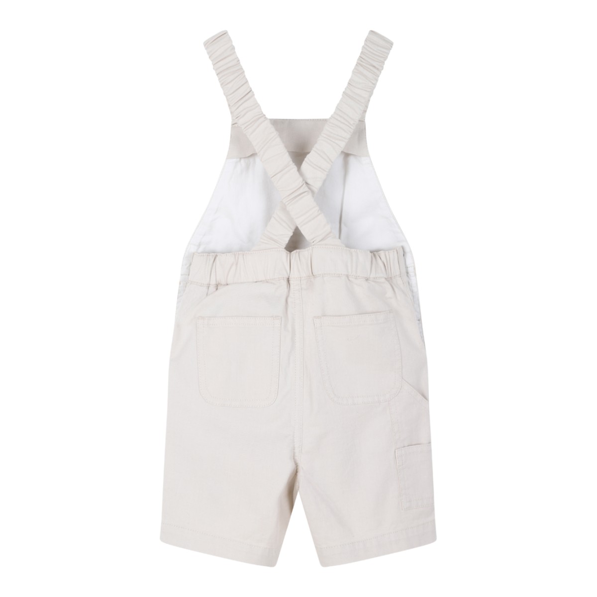 Moncler Kids White Cotton Dungaree Shorts.