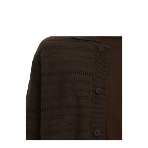 Selected Homme Brown Openwork Knit Polo Cardigan. 2