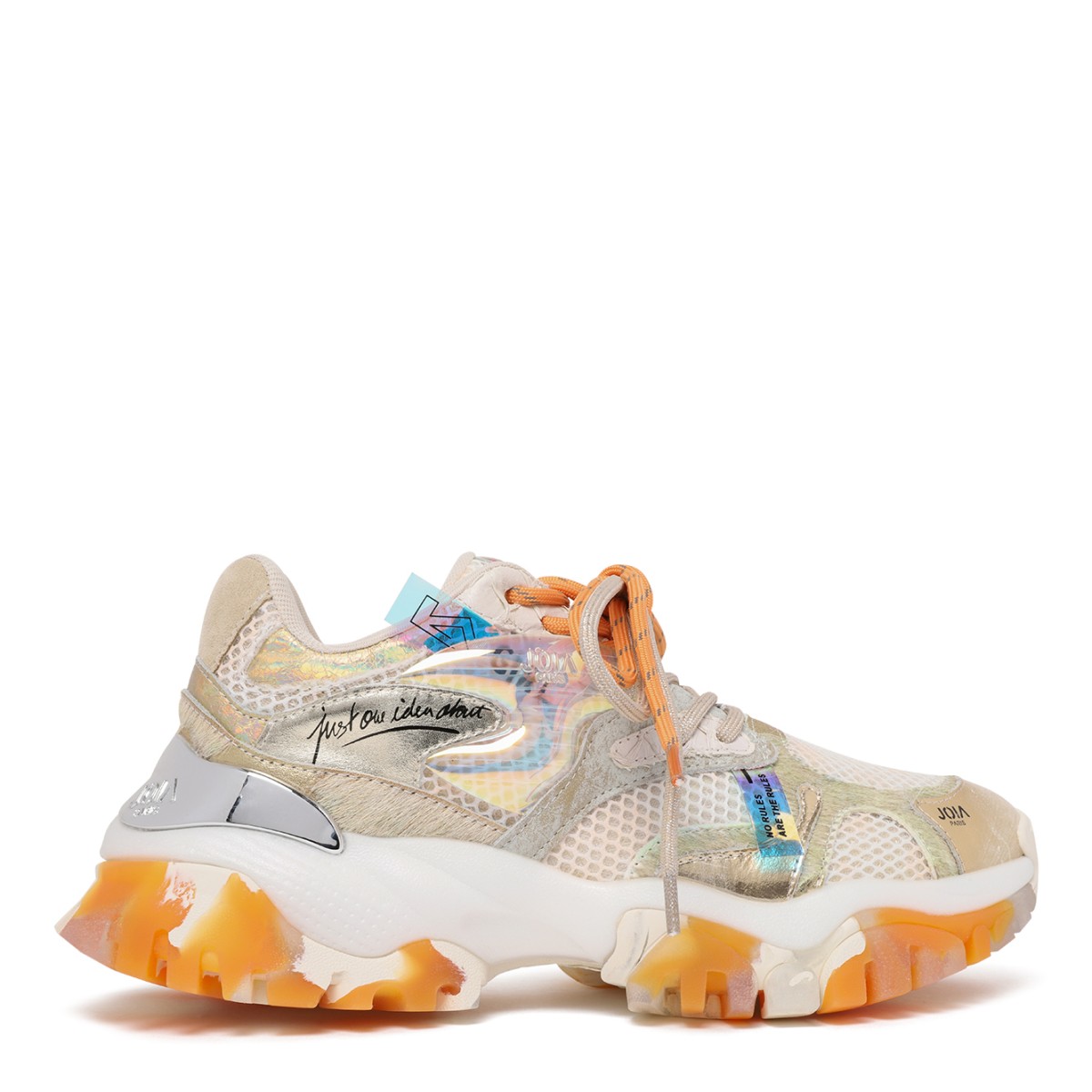 Joia Paris Beige and Orange Chunky Technical Sneakers.