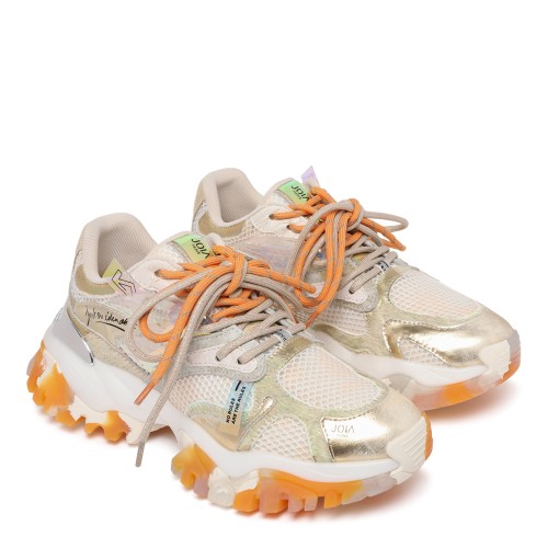 Joia Paris Beige and Orange Chunky Technical Sneakers. 2