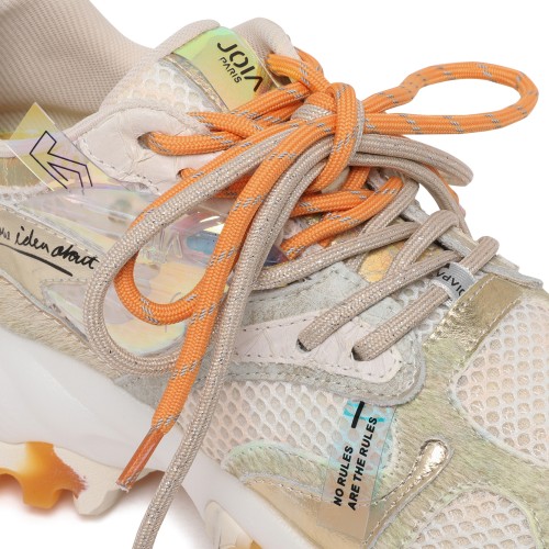 Joia Paris Beige and Orange Chunky Technical Sneakers.